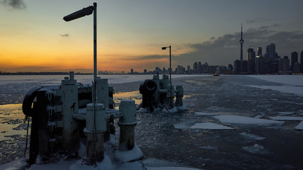 icy river sunset