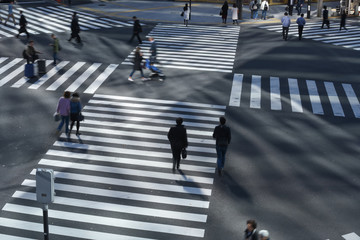 crowd walk on crosswalk Japan Tokyo,Ginza street - obrazy, fototapety, plakaty