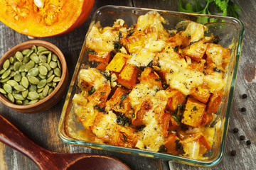 Chicken baked with pumpkin