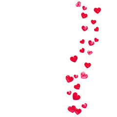 Grunge heart background for Valentines day with red glitter. February 14th day. Vector confetti for grunge heart background. Hand drawn texture. Love theme for poster, gift certificate, banner.