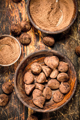 Chocolate truffles with cocoa powder.