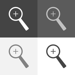 Vector icon set of a magnifying glass,  zoom on white-grey-black color