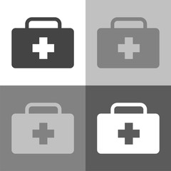 Vector set icon hot food, restaurant, dining room, cafe, food reception point. Restaurant vector sign on white-grey-black color.