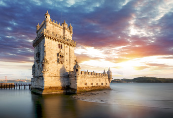 Lisbon, Belem tower at sunset, Lisboa - Portugal