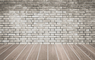 Vintage brick wall and wood floor texture and background