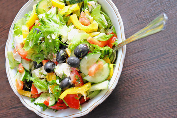 traditional Greek salad with cheese Sirtaki.