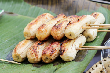 grilled banana with stick