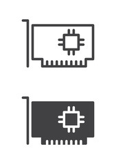 Computer parts, hardware icon, line and solid version, outline and filled vector sign, linear and full pictogram isolated on white. Expansion card symbol, logo illustration. Vector graphics