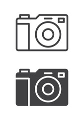 Photo camera icon, line and solid version, outline and filled vector sign, linear and full pictogram isolated on white. Symbol, logo illustration. Pixel perfect vector graphics