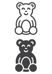 Teddy bear soft toy icon, line and solid version, outline and filled vector sign, linear and full pictogram isolated on white. Symbol, logo illustration. Pixel perfect vector graphics