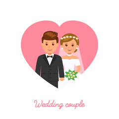 Married couple. Wedding icon. Marriage invitation. Vector illustration in flat style.
