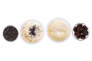 Healthy Eating. Natural yoghurt with chia seeds on white background