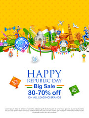 Fototapeta premium Tricolor banner with Indian flag for 26th January Happy Republic Day of India