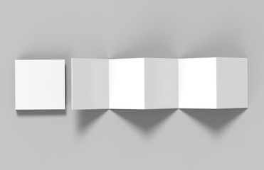 Accordion fold square brochure, ten page leaflet, concertina fold. blank white 3d render illustration.
