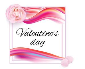 Valentines day. Banner with pink red abstract background and pink rose 