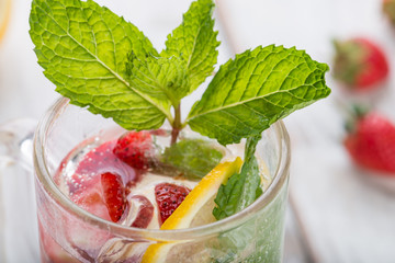 Strawberry juice and lemon soda juice mixed with soda