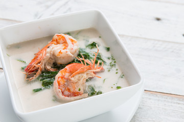 Shrimp and Paco fern (Diplazium esculentum) boil with coconut milk