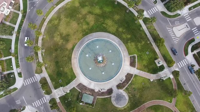 Large Neighborhood Community Park Fountain Drone Flyover