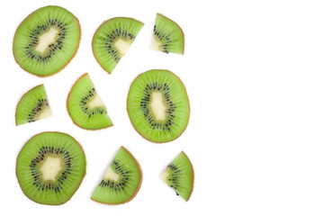 Fototapeta premium sliced kiwi fruit isolated on white background with copy space for your text. Flat lay pattern. Top view