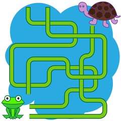 Cartoon Illustration of Paths or Maze Puzzle Activity Game. Kids learning games collection