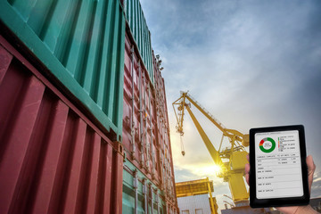 containers are storage, in port yard in status report for cargo delivery to the ship in port by online mobile device to the office, clients and customers to ensure the loading status under control