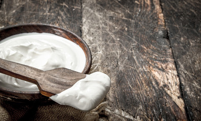Natural yogurt in a bowl.
