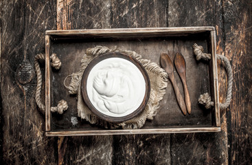 Natural yogurt in a bowl.