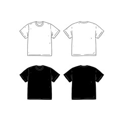 Set of blank T-shirt design template hand drawn vector illustration. Front and back shirt sides. White and black male t-shirt on white background.
- 187436266