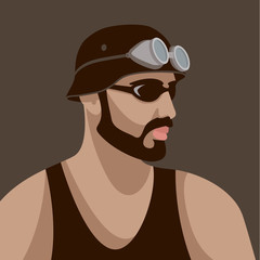 hipster in helmet  vector illustration flat style  profile side
