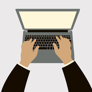 Hands on computer keyboard vector illustration flat style  