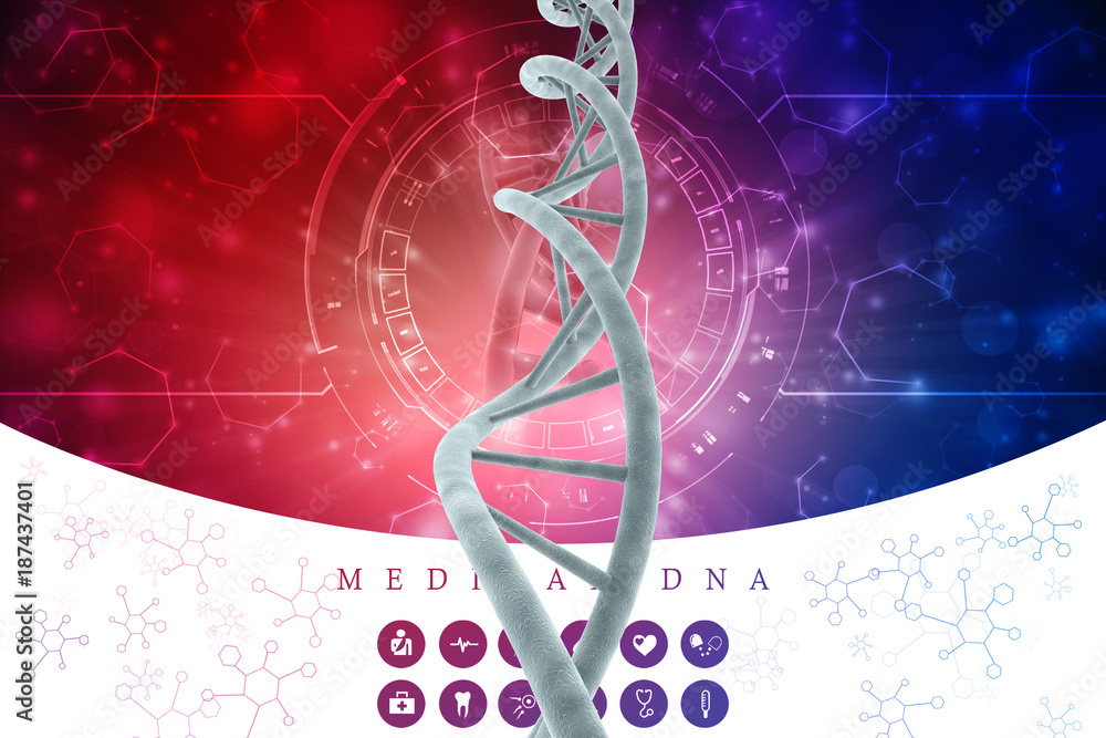 Poster 3d render of dna structure, abstract background