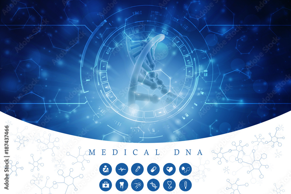 Poster 3d render of dna structure, abstract background