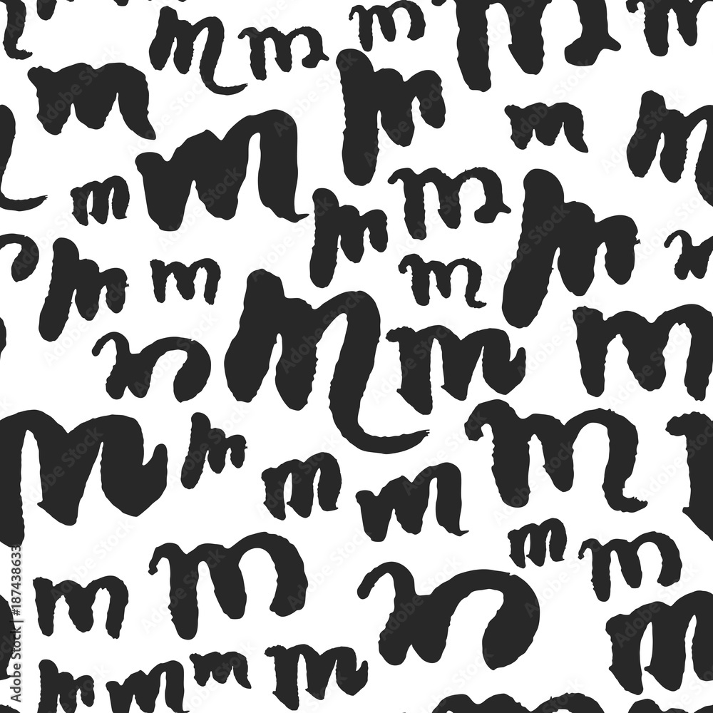 Poster vector seamless pattern with calligraphy letters m