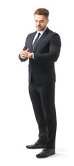 Handsome man in formal suit on white background
