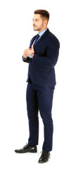 Handsome man in formal suit on white background