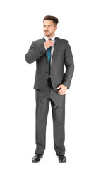 Handsome man in formal suit on white background