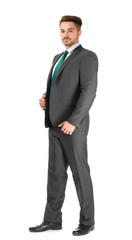 Handsome man in formal suit on white background