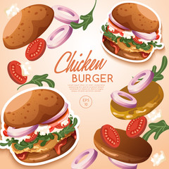 Set of Burgers : Burger with Ingredients : Vector Illustration
