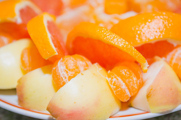 Tangerines fruit. Tangerines lie on a table. Fresh fruit.