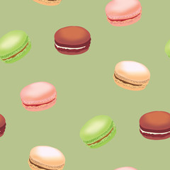 Seamless pattern with colorful macaroon cookies. Vector illustration.