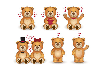 Naklejka premium Set of funny cartoon teddy bears in love. 