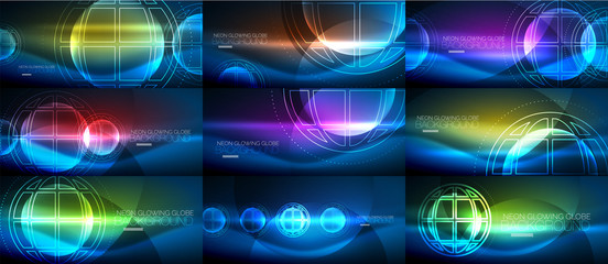 Set of techno earth planet concept backgrounds, global idea