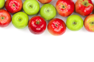 red and green apples isolated on white background with copy space for your text, top view. Flat lay pattern