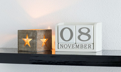 White block calendar present date 8 and month November