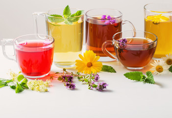 herbal tea in cups on a white background