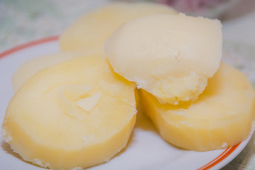 Boiled potato. The cooked vegetables. Dietary food.