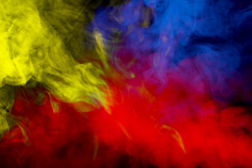 smoke, red, blue, yellow
