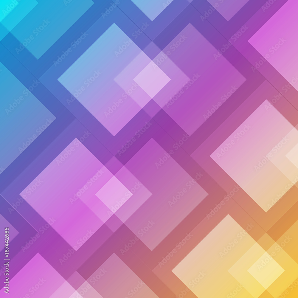 Poster abstract geometric square overlap on colorful background.