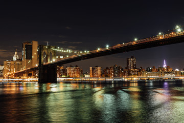 Brooklyn bridge of New York in the night.