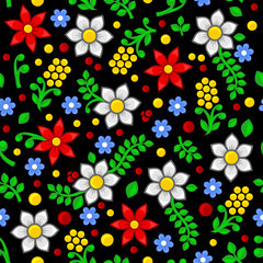 Seamless Floral Pattern on Black Background. Vector